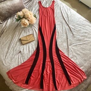 Sexy sheer panel floor length coral mermaid gown🌷